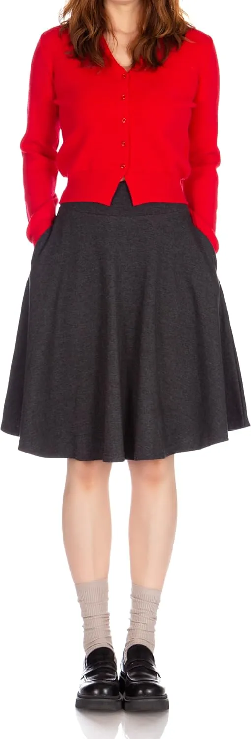 Dani's Choice High-Waisted Cotton Blend Skirt with Pockets - Knee Length A-line Flare for Business and Casual Wear