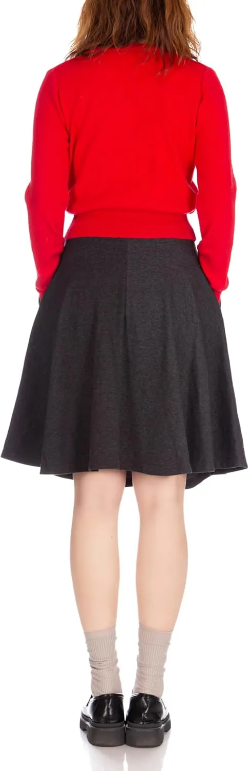 Dani's Choice High-Waisted Cotton Blend Skirt with Pockets - Knee Length A-line Flare for Business and Casual Wear