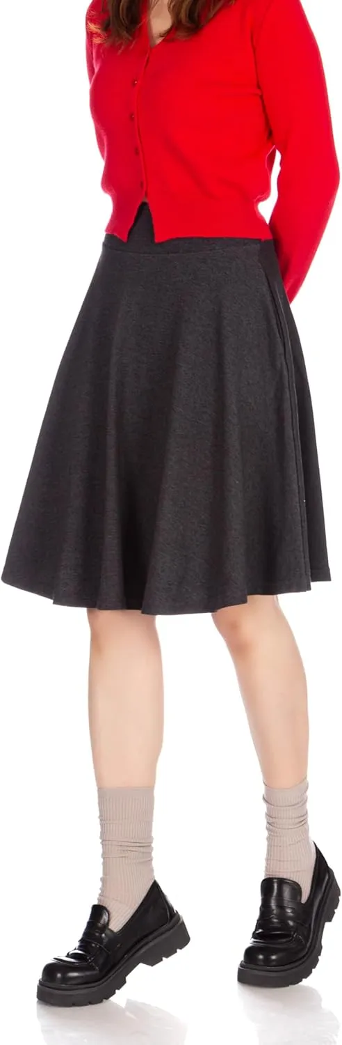 Dani's Choice High-Waisted Cotton Blend Skirt with Pockets - Knee Length A-line Flare for Business and Casual Wear