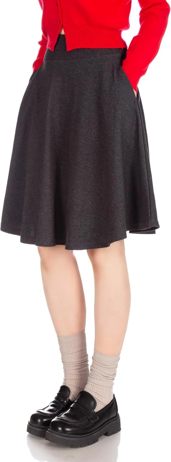 Dani's Choice High-Waisted Cotton Blend Skirt with Pockets - Knee Length A-line Flare for Business and Casual Wear