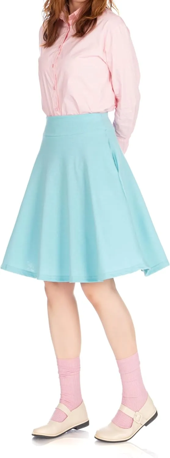 Dani's Choice High-Waisted Cotton Blend Skirt with Pockets - Knee Length A-line Flare for Business and Casual Wear