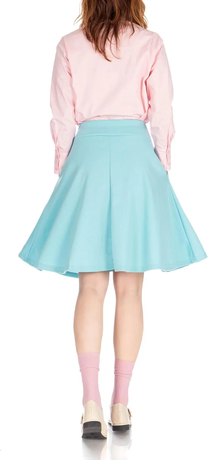 Dani's Choice High-Waisted Cotton Blend Skirt with Pockets - Knee Length A-line Flare for Business and Casual Wear