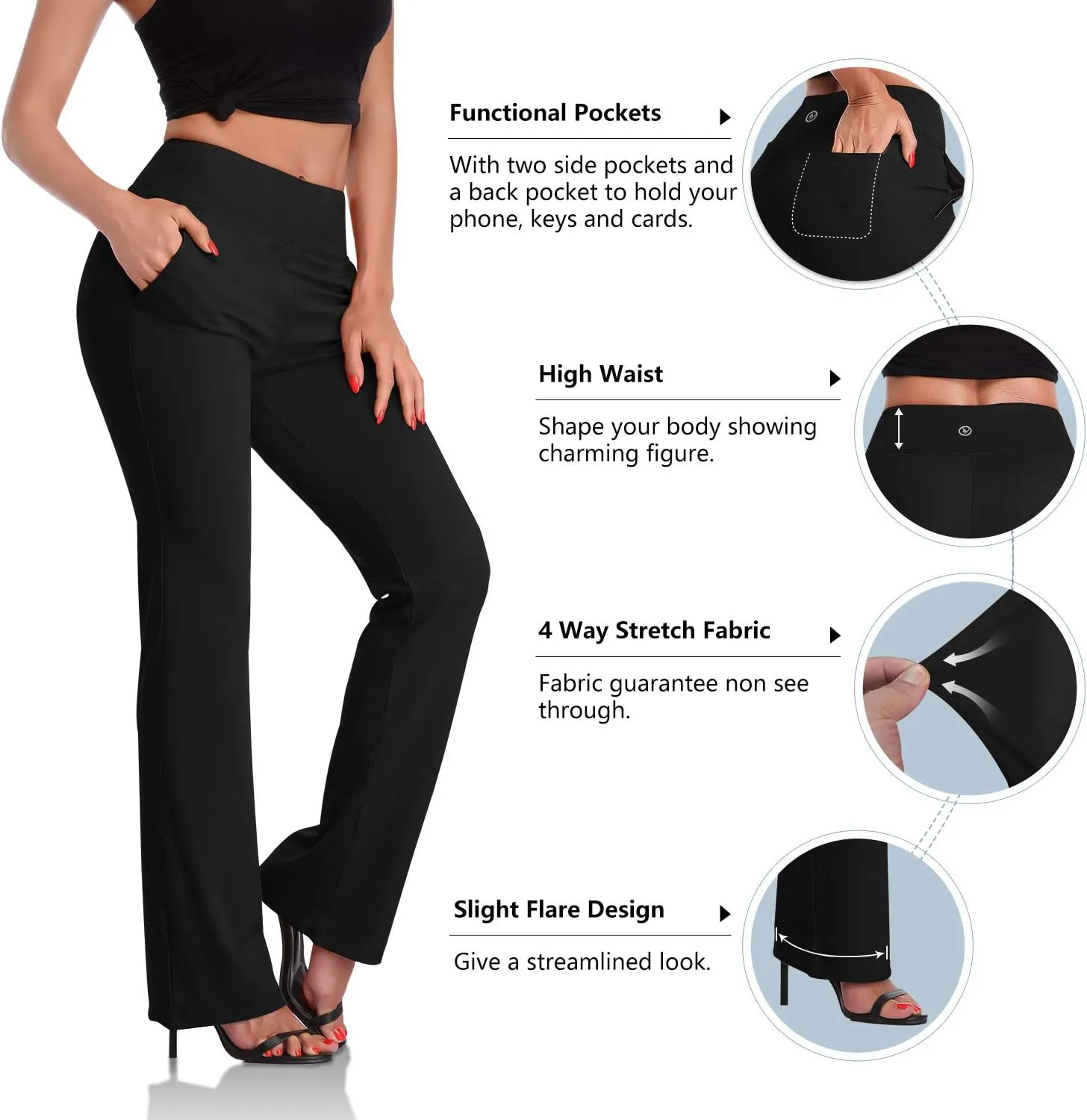 DAYOUNG Bootcut Yoga Pants for Women Tummy Control Workout Bootleg Pants High Waist 4 Way Stretch Pants