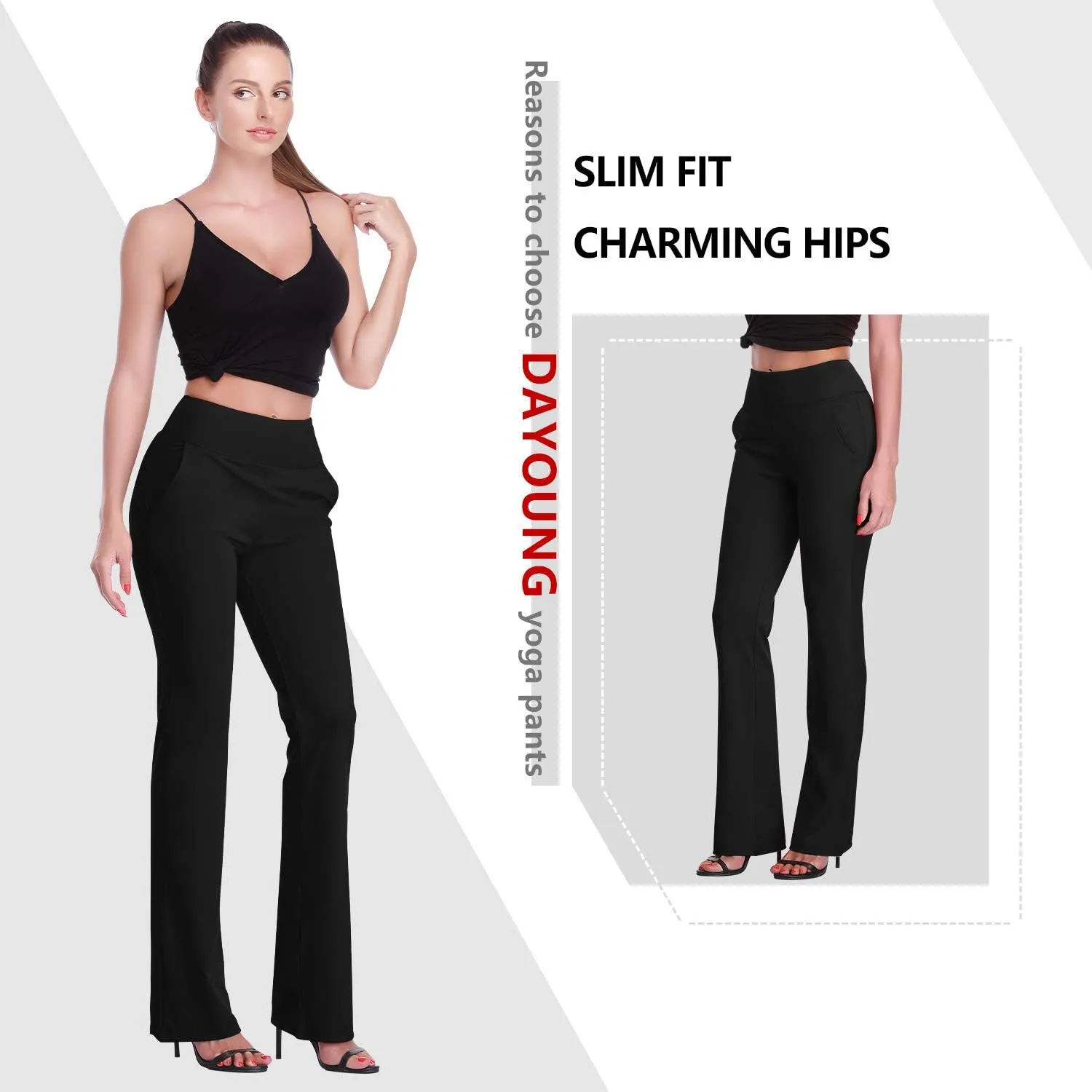 DAYOUNG Bootcut Yoga Pants for Women Tummy Control Workout Bootleg Pants High Waist 4 Way Stretch Pants