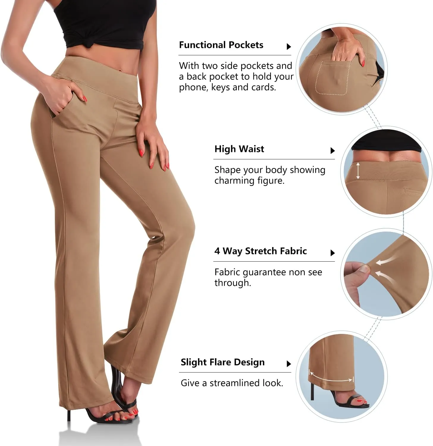 DAYOUNG Bootcut Yoga Pants for Women Tummy Control Workout Bootleg Pants High Waist 4 Way Stretch Pants