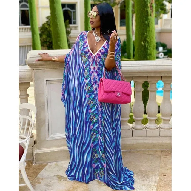 deanwangkt Over Size Bohemian Dress Chiffon Beach Cover up V neck Leopard Print Beachwear Summer Dress Robe Plage Swimsuit Cover up
