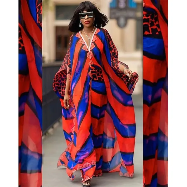 deanwangkt Over Size Bohemian Dress Chiffon Beach Cover up V neck Leopard Print Beachwear Summer Dress Robe Plage Swimsuit Cover up