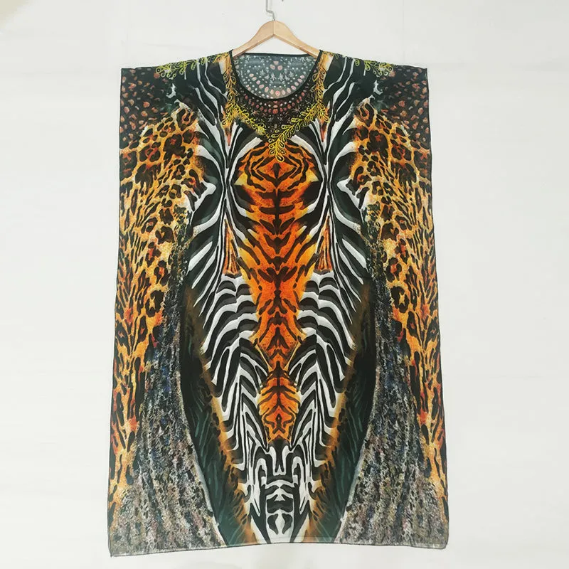 deanwangkt Over Size Chiffon Beach Cover-up Leopard Print Bohemian Dress Pareos Beach Wear Swimsuit Cover Up Maxi Dress Robe De Plage