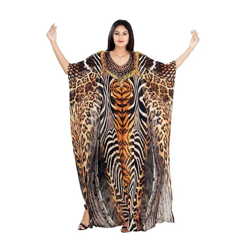 deanwangkt Over Size Chiffon Beach Cover-up Leopard Print Bohemian Dress Pareos Beach Wear Swimsuit Cover Up Maxi Dress Robe De Plage
