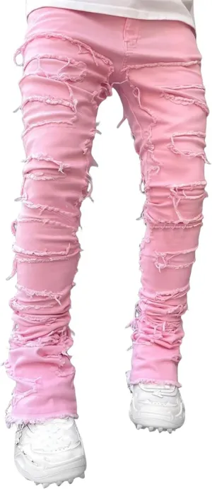 Distressed Jeans Men Patchwork Denim Pants Slim Fit Fashion Streetwear Casual Comfy Trousers Flare Denims Vintage