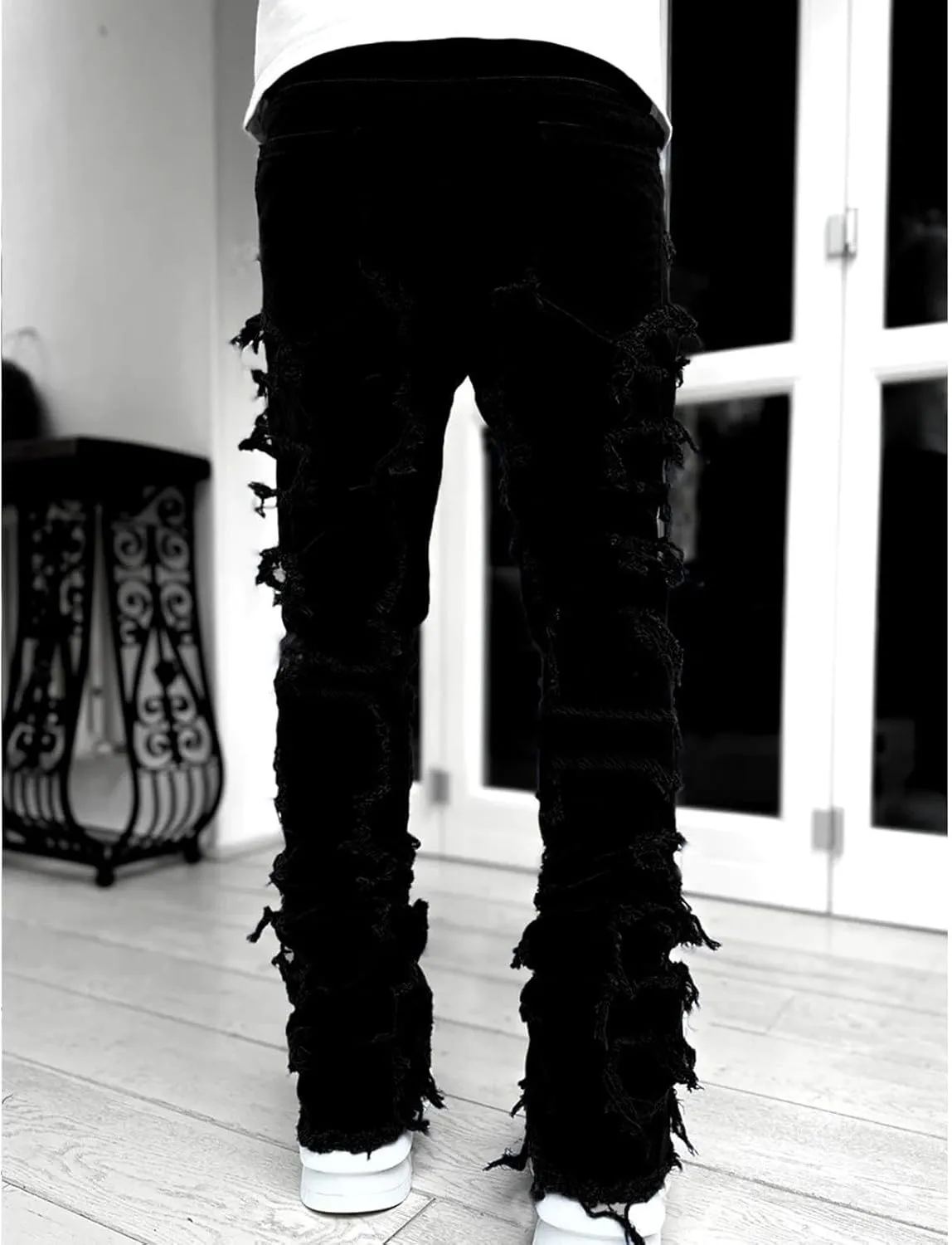 Distressed Jeans Men Patchwork Denim Pants Slim Fit Fashion Streetwear Casual Comfy Trousers Flare Denims Vintage