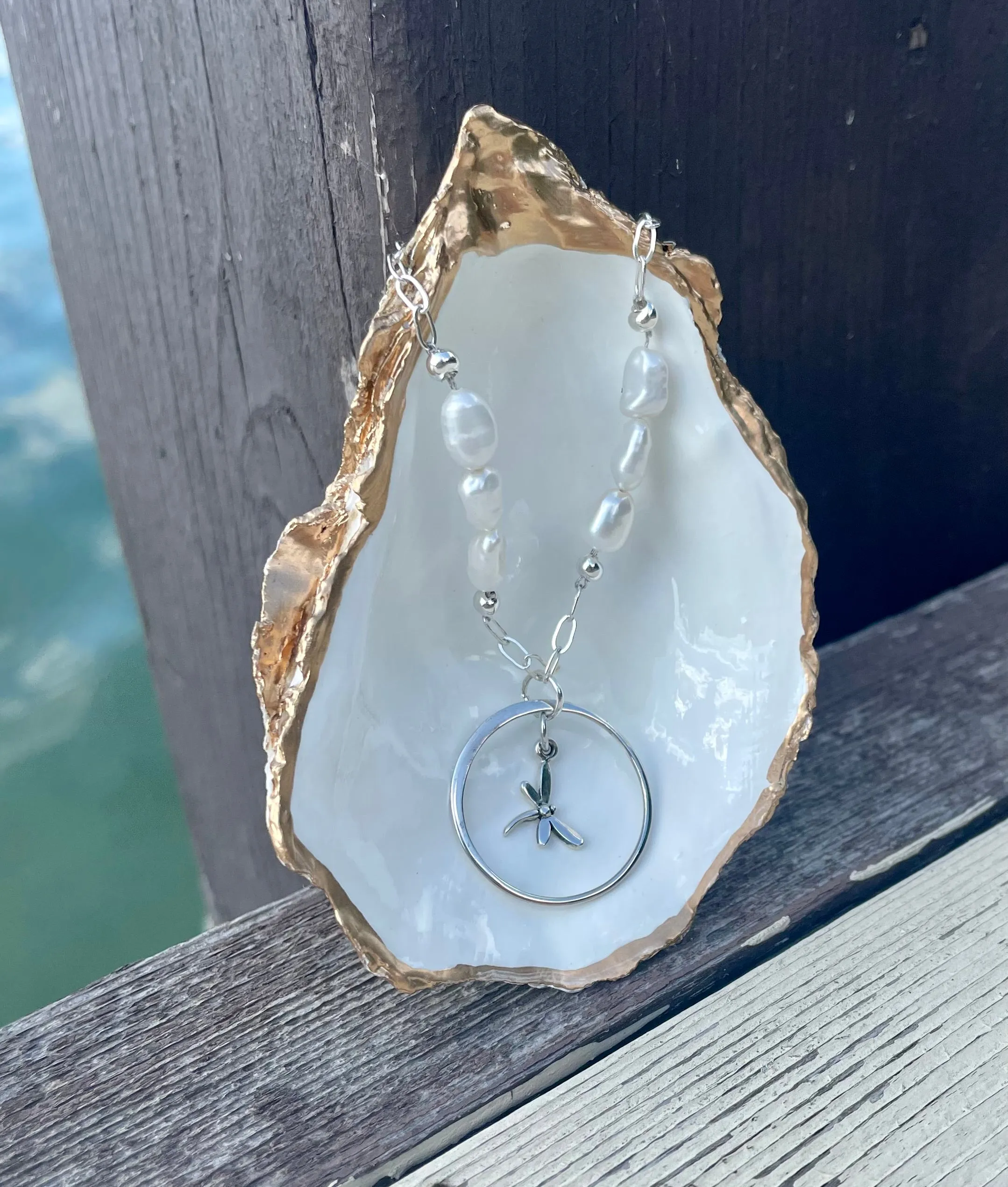 Dragonfly and Pearl Necklace