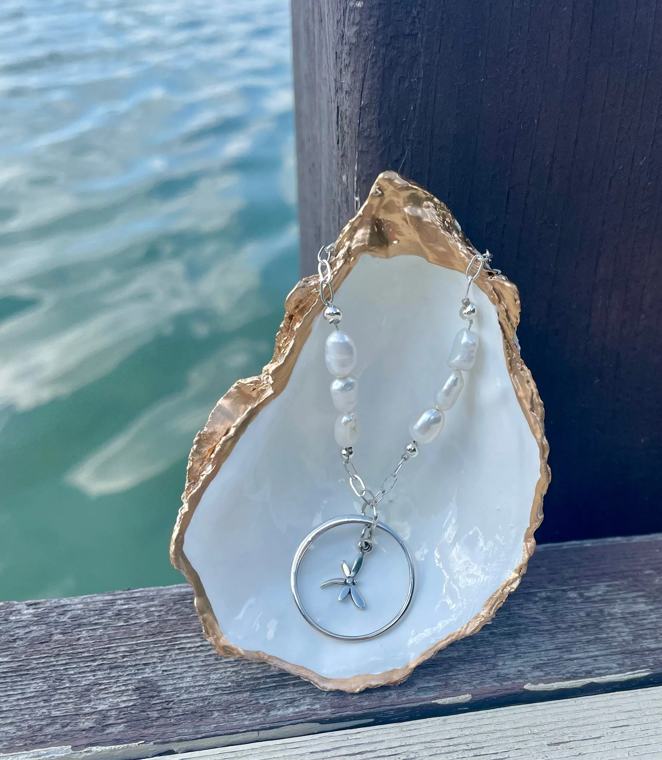 Dragonfly and Pearl Necklace
