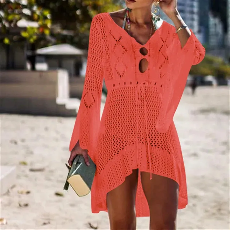 Drawstring Waist Summer Beach Swimwear Cover Up Dress