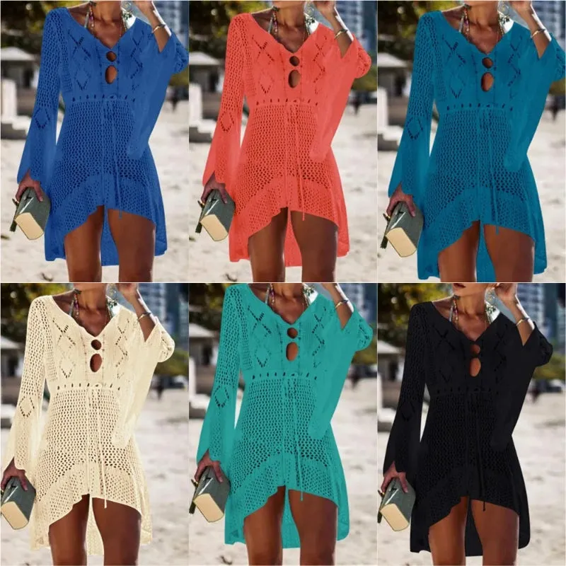 Drawstring Waist Summer Beach Swimwear Cover Up Dress