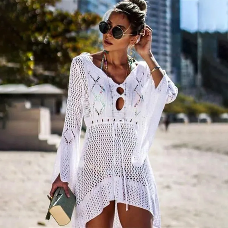 Drawstring Waist Summer Beach Swimwear Cover Up Dress