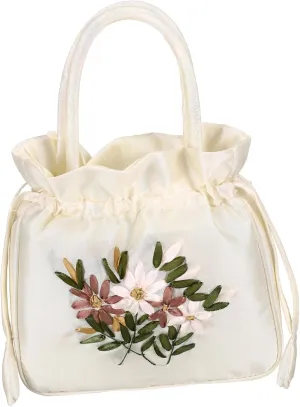 Elegant Women's Evening Bag Floral Drawstring Clutch Purse Comfortable Handle Small Bag for Ladies