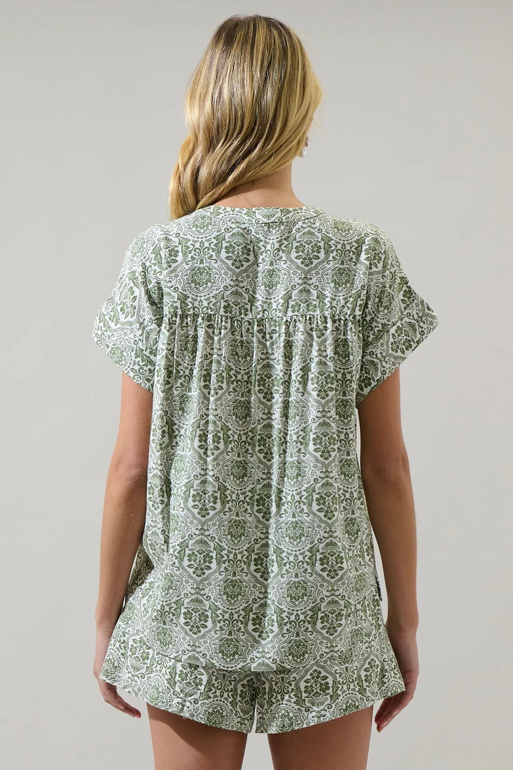 Estrada Floral Miah Split Neck Blouse