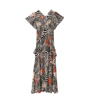 Evie Midi Dress in Black Swirl Daisy