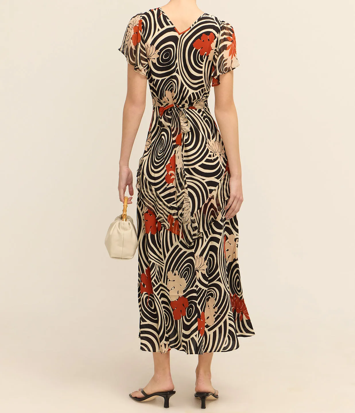 Evie Midi Dress in Black Swirl Daisy