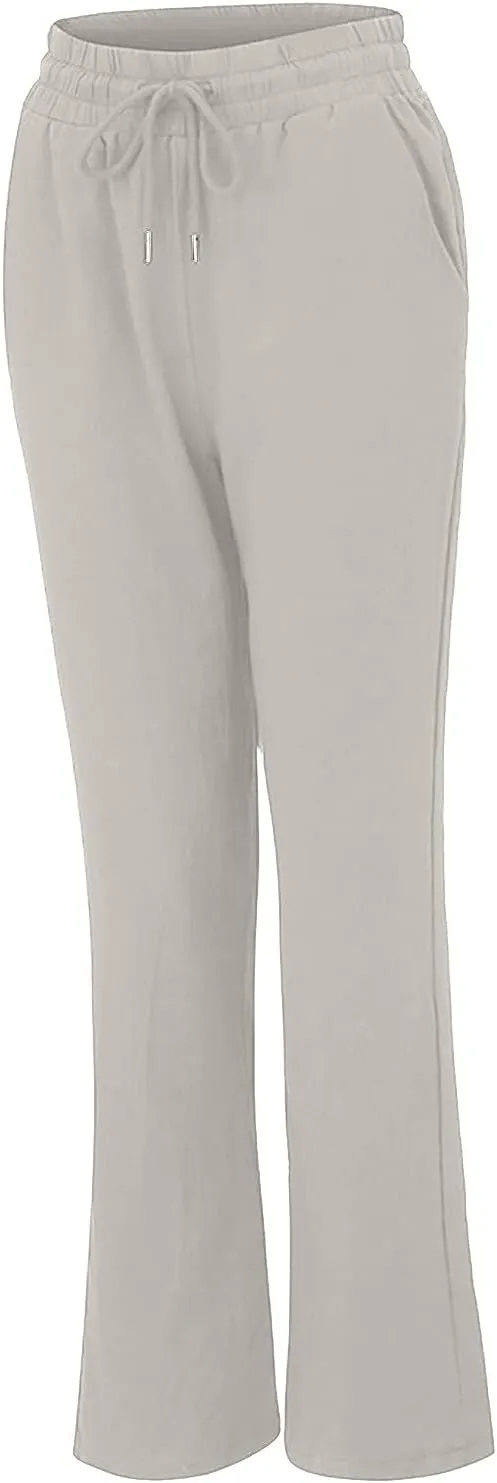 fartey Linen Pants Women Summer Casual Straight Leg Pants Drawstring Elastic High Waist Loose Comfy Trousers with Pockets