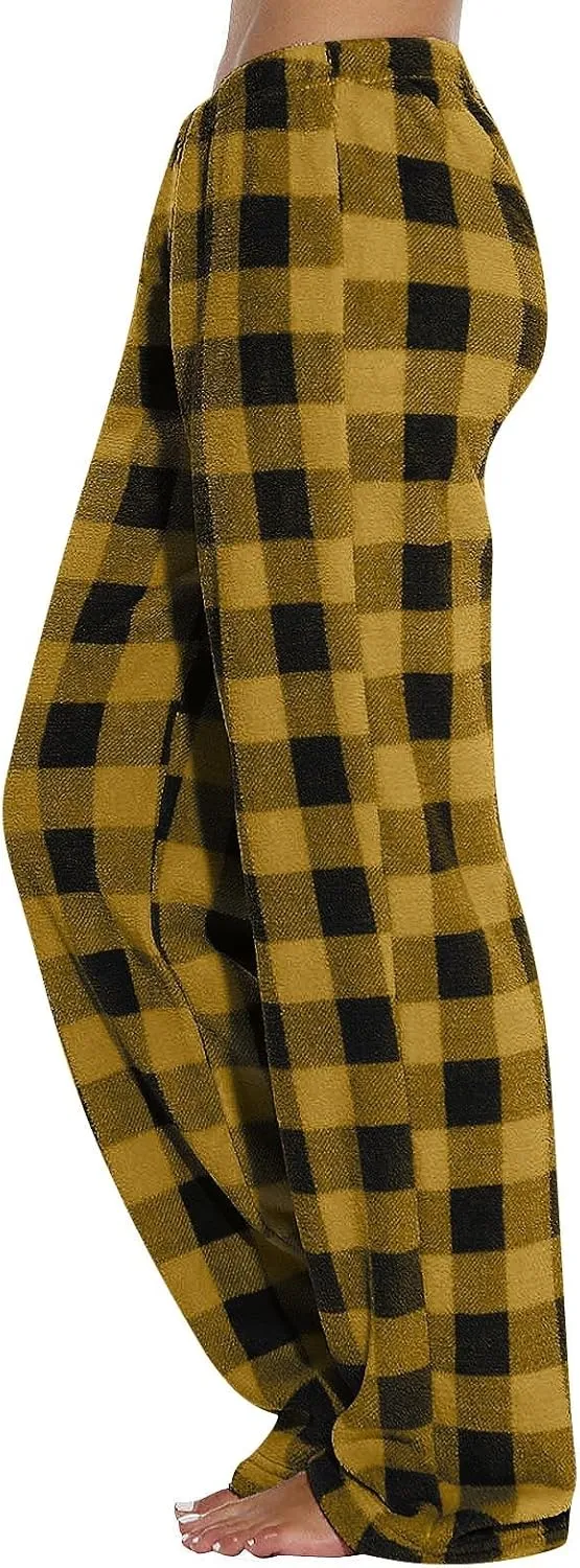 Flannel Pajama Pants Women Soft Cute Buffalo Plaid Pajama Pants Comfy Casual Elastic Waist Wide Leg Sleep Pants