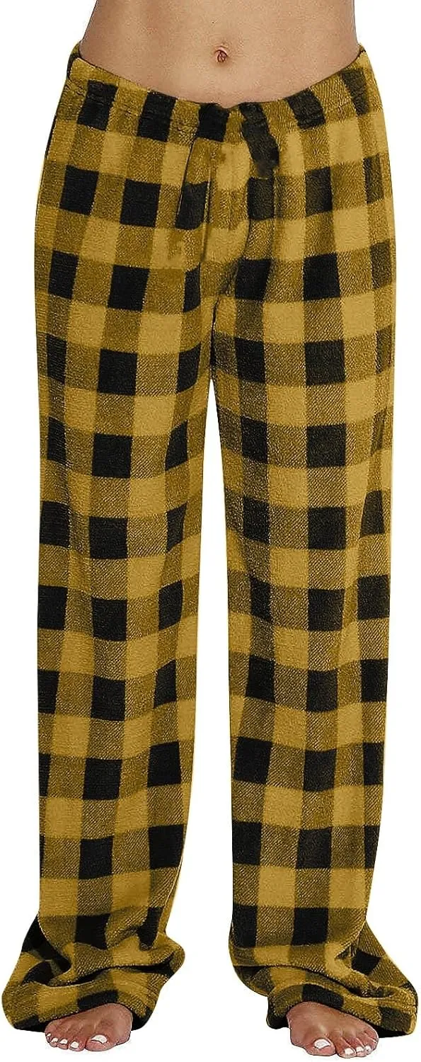 Flannel Pajama Pants Women Soft Cute Buffalo Plaid Pajama Pants Comfy Casual Elastic Waist Wide Leg Sleep Pants