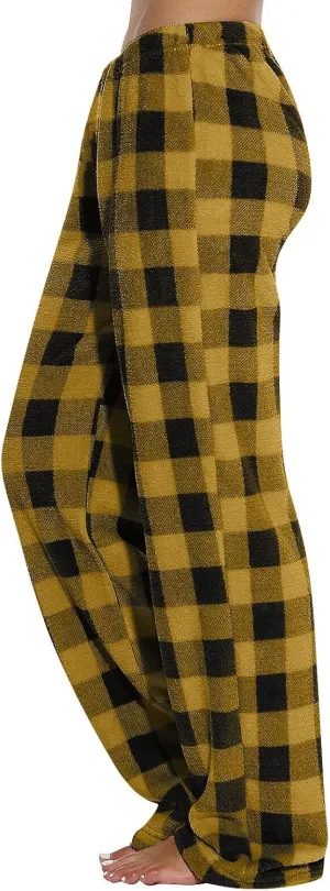 Flannel Pajama Pants Women Soft Cute Buffalo Plaid Pajama Pants Comfy Casual Elastic Waist Wide Leg Sleep Pants