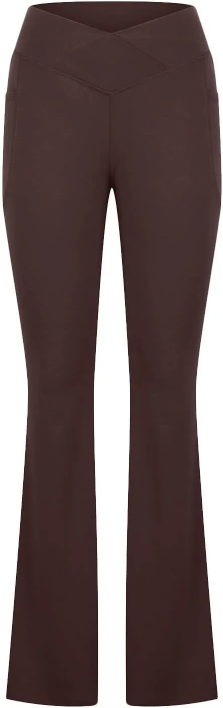 Flare Leggings for Women Tall Tummy Control V Crossover Bell Bottom Pants High Waist Bootcut Yoga Pants with Pockets