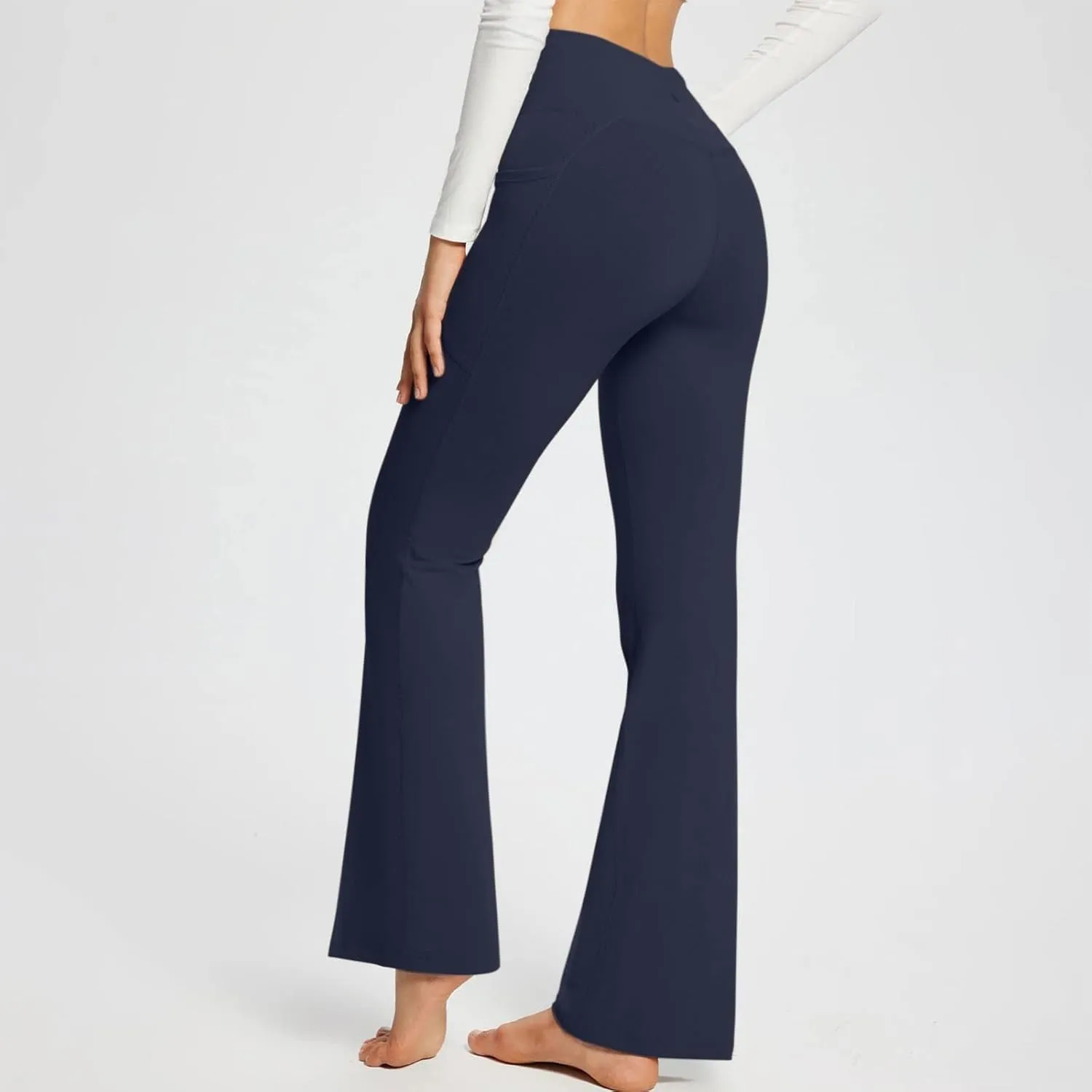 Flare Leggings for Women Tall Tummy Control V Crossover Bell Bottom Pants High Waist Bootcut Yoga Pants with Pockets