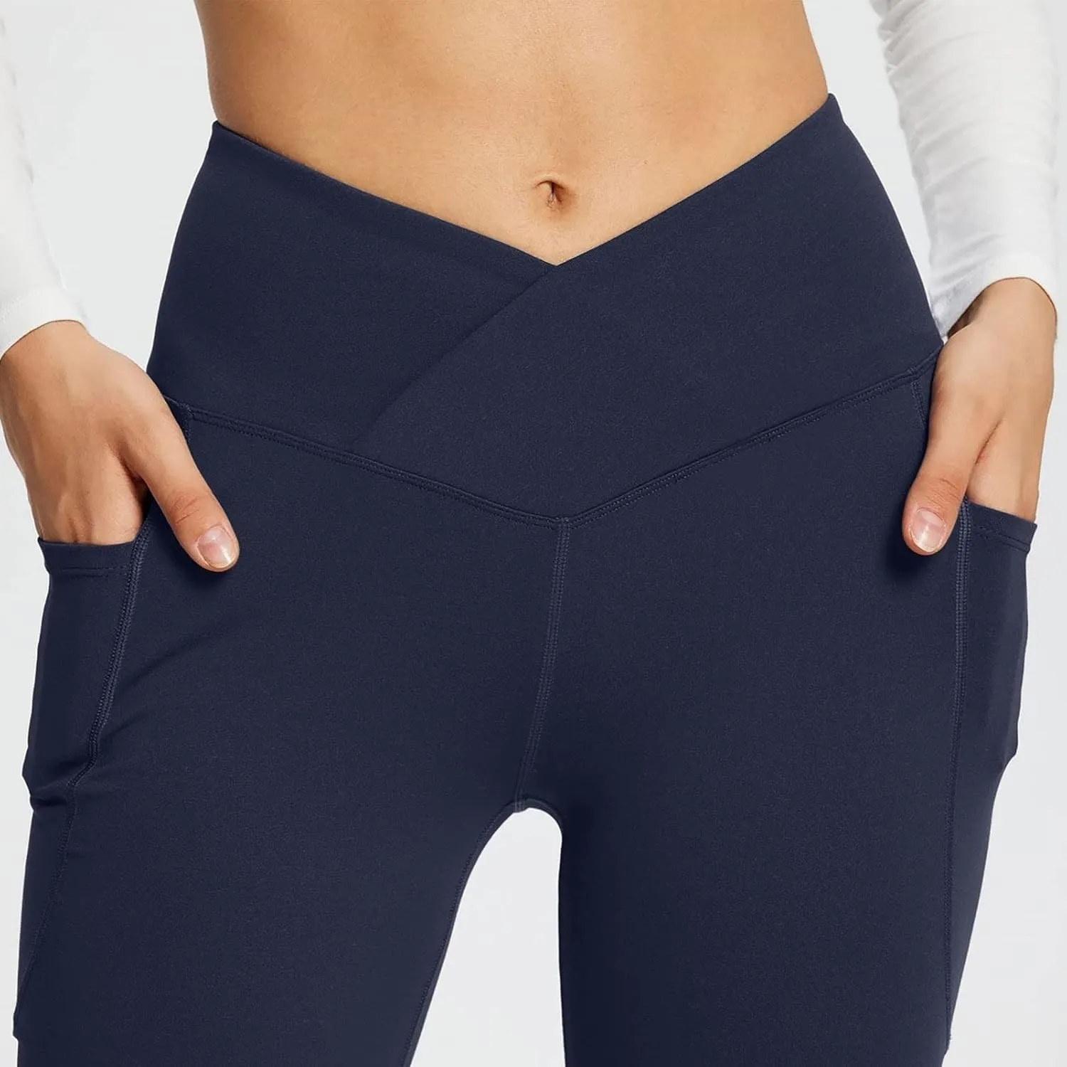 Flare Leggings for Women Tall Tummy Control V Crossover Bell Bottom Pants High Waist Bootcut Yoga Pants with Pockets