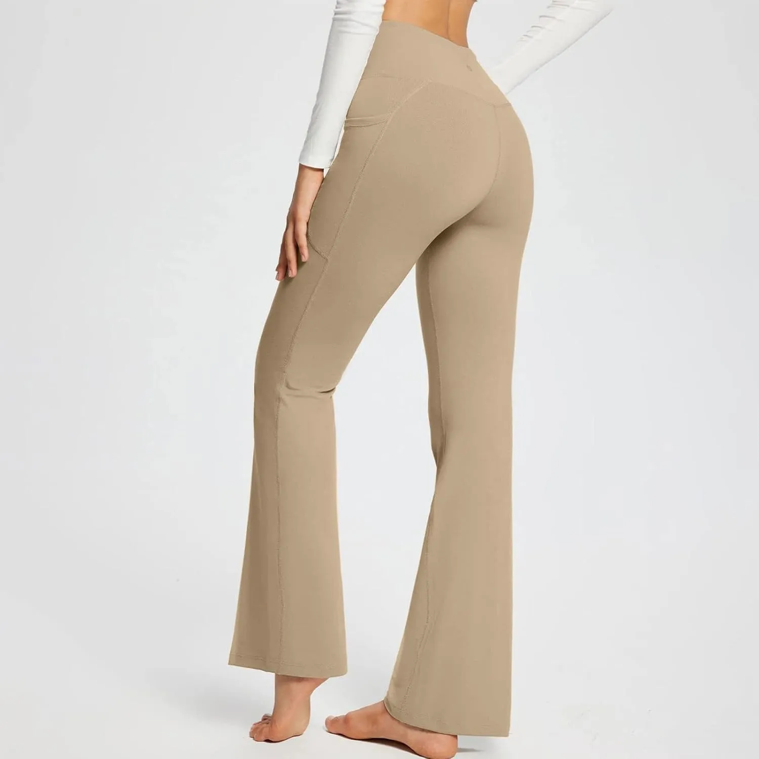 Flare Leggings for Women Tall Tummy Control V Crossover Bell Bottom Pants High Waist Bootcut Yoga Pants with Pockets