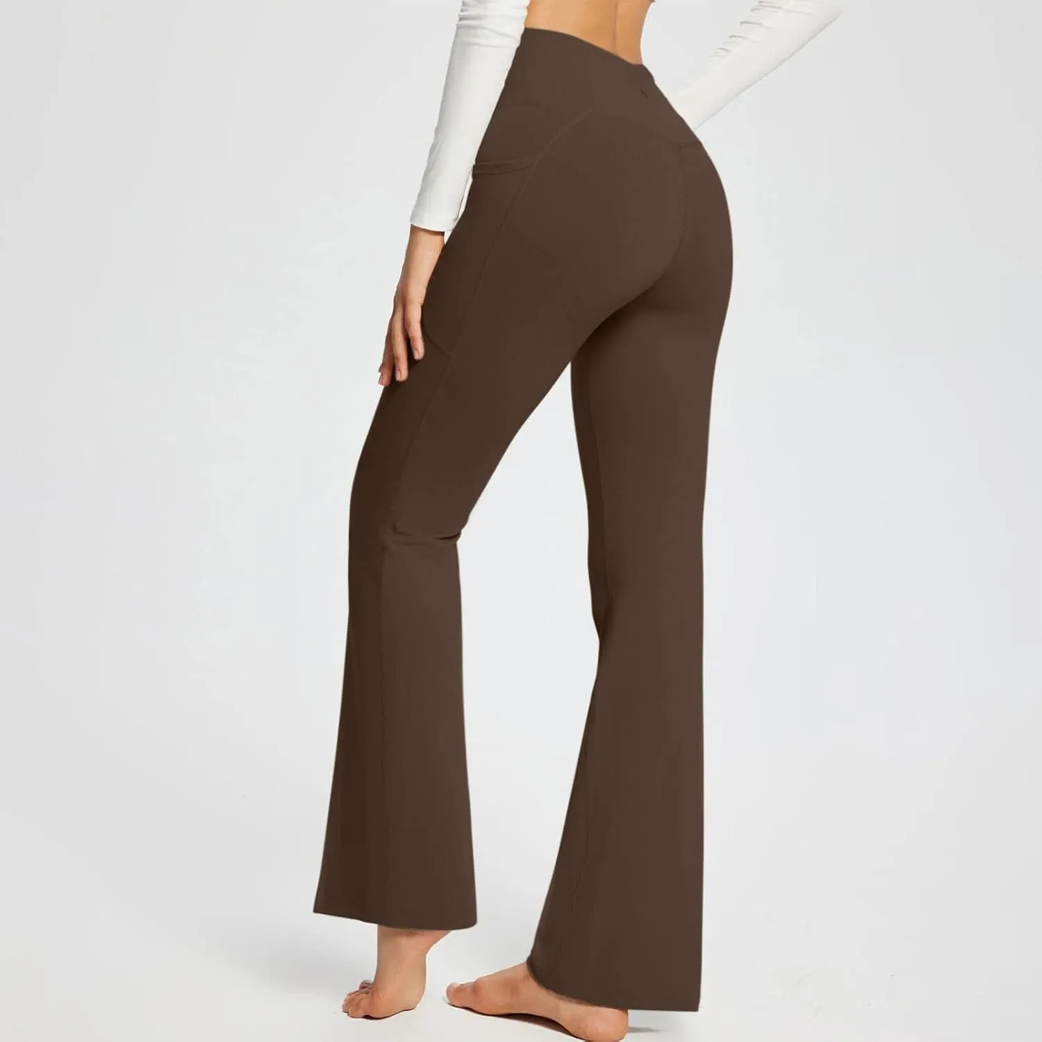 Flare Leggings for Women Tall Tummy Control V Crossover Bell Bottom Pants High Waist Bootcut Yoga Pants with Pockets
