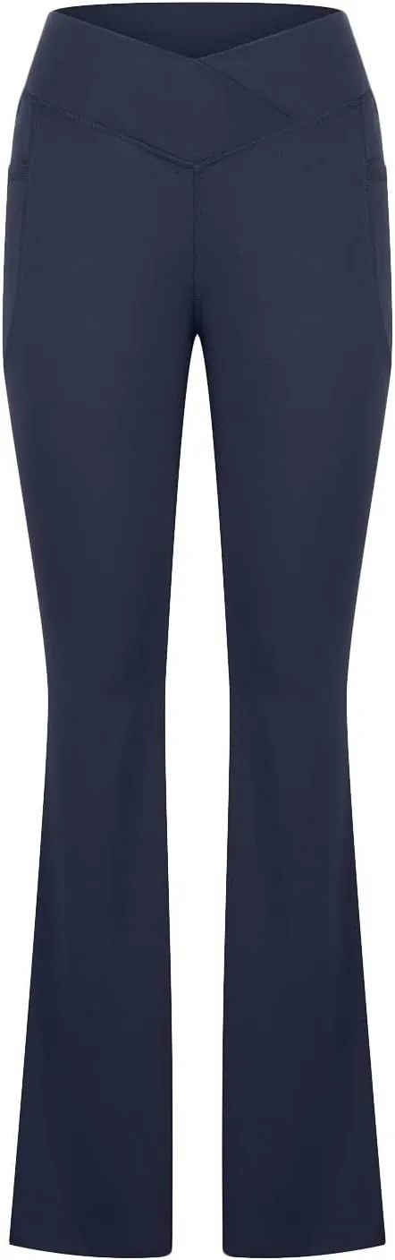 Flare Leggings for Women Tall Tummy Control V Crossover Bell Bottom Pants High Waist Bootcut Yoga Pants with Pockets