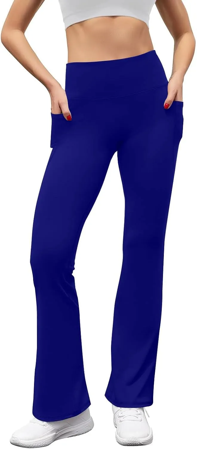 Flare Yoga Pants for Women Butt Lifting Flare Leggings Tummy Control Wide Leg Flared Yoga Sweatpants with Pockets
