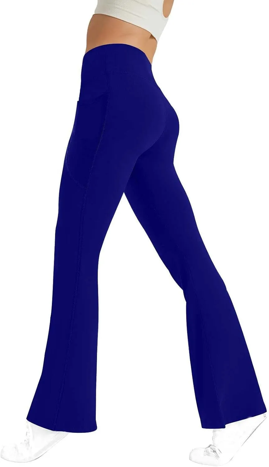 Flare Yoga Pants for Women Butt Lifting Flare Leggings Tummy Control Wide Leg Flared Yoga Sweatpants with Pockets