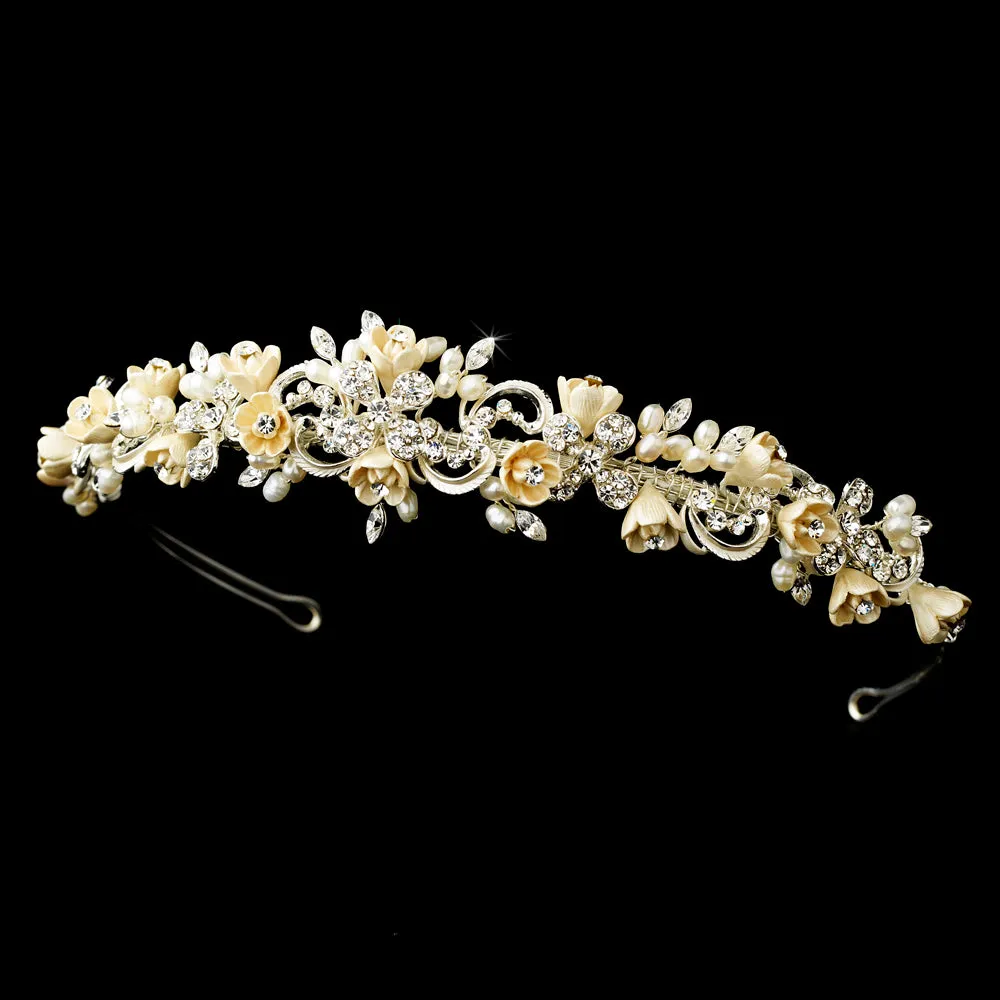 Floral Crystal Pearl Bridal Headband