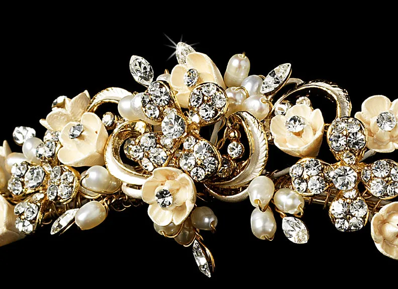 Floral Crystal Pearl Bridal Headband
