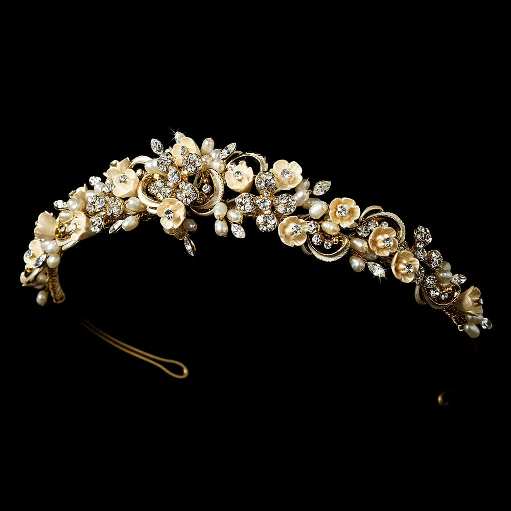 Floral Crystal Pearl Bridal Headband