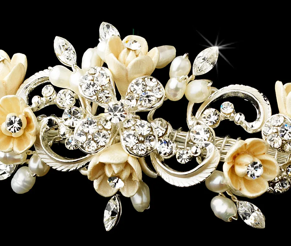 Floral Crystal Pearl Bridal Headband