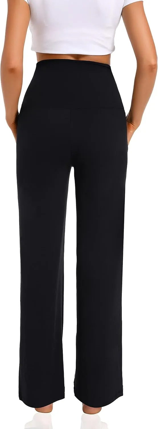 Foucome Women's Maternity Pants Casual Loose Wide Leg Cozy Pant Pregnancy Palazzo Lounge Trousers with Pockets