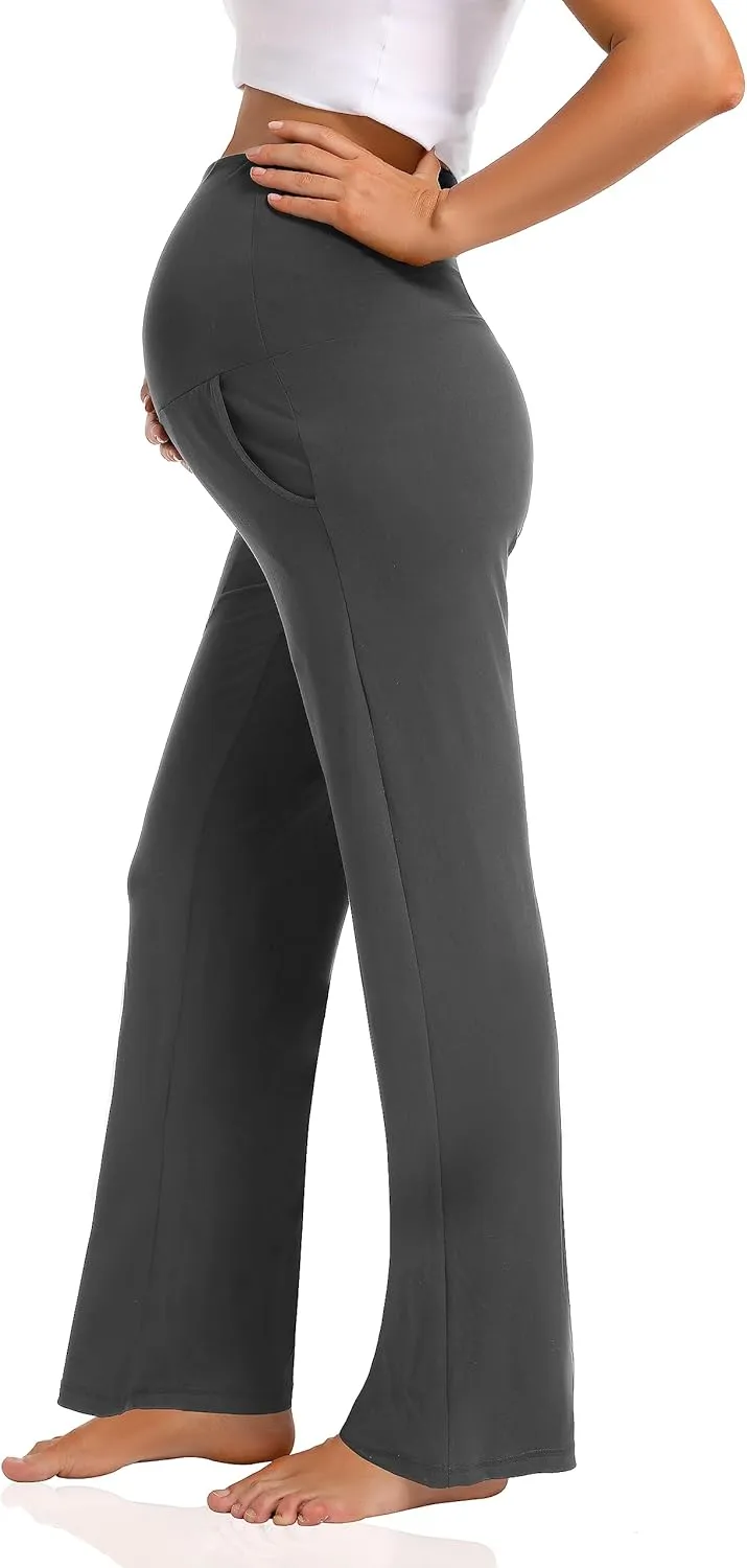 Foucome Women's Maternity Pants Casual Loose Wide Leg Cozy Pant Pregnancy Palazzo Lounge Trousers with Pockets