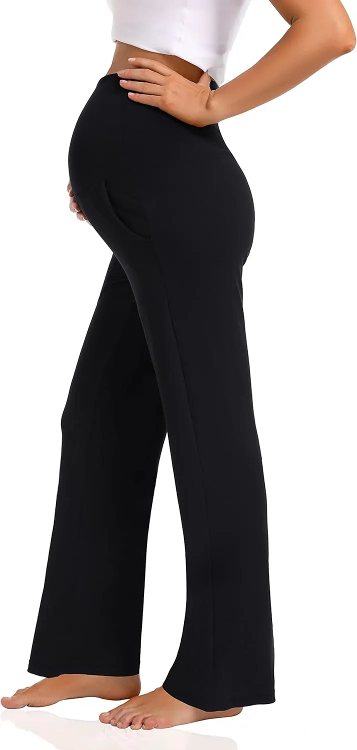 Foucome Women's Maternity Pants Casual Loose Wide Leg Cozy Pant Pregnancy Palazzo Lounge Trousers with Pockets