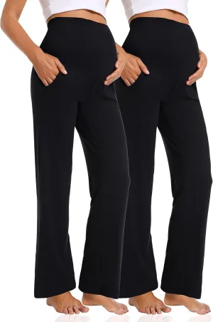 Foucome Women's Maternity Pants Casual Loose Wide Leg Cozy Pant Pregnancy Palazzo Lounge Trousers with Pockets