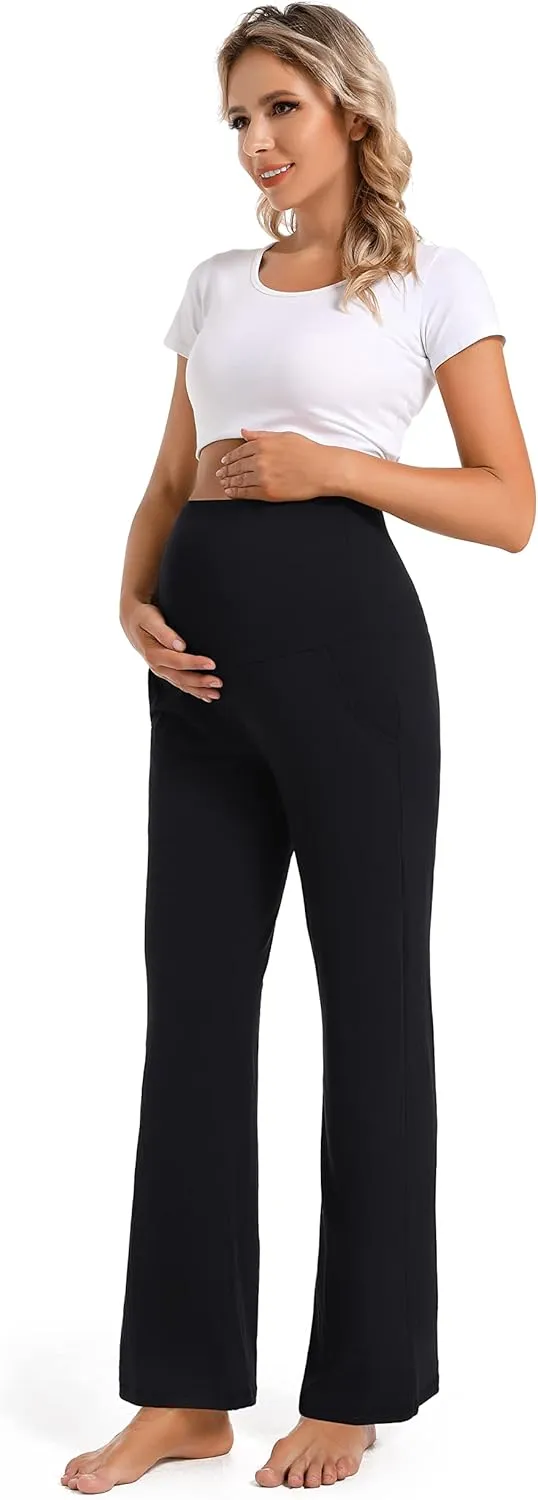 Foucome Women's Maternity Pants Casual Loose Wide Leg Cozy Pant Pregnancy Palazzo Lounge Trousers with Pockets