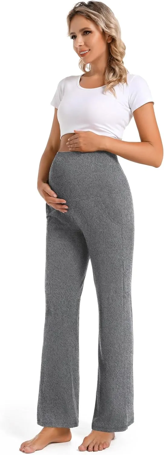 Foucome Women's Maternity Pants Casual Loose Wide Leg Cozy Pant Pregnancy Palazzo Lounge Trousers with Pockets