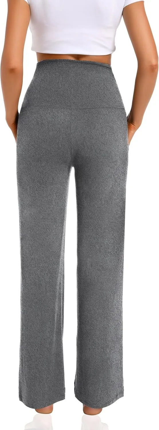 Foucome Women's Maternity Pants Casual Loose Wide Leg Cozy Pant Pregnancy Palazzo Lounge Trousers with Pockets