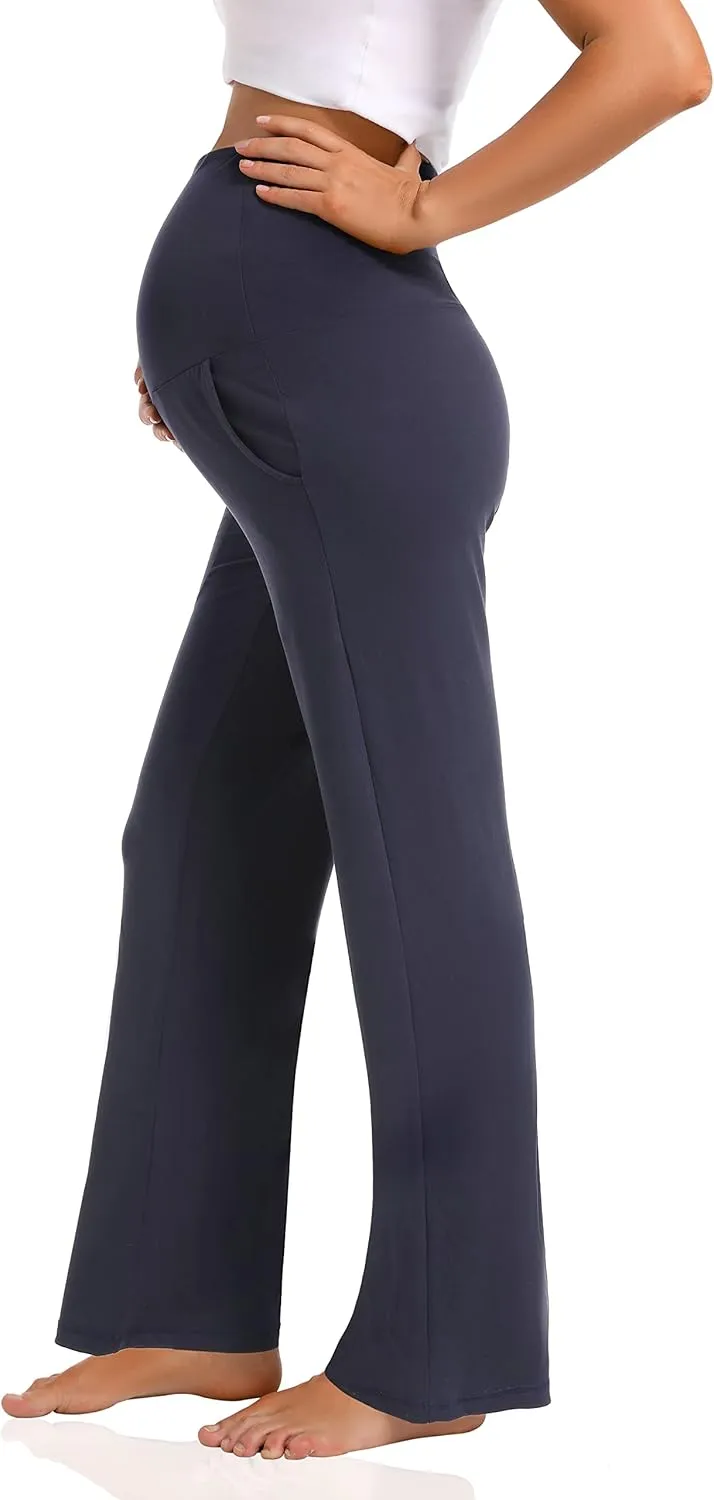 Foucome Women's Maternity Pants Casual Loose Wide Leg Cozy Pant Pregnancy Palazzo Lounge Trousers with Pockets