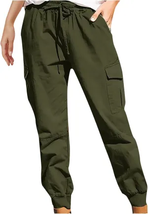 Gcvizuso Womens Cargo Joggers Pants Quick Dry Workout Pants Casual Hiking Trousers Elastic Waist Zipper Pocket Leggings
