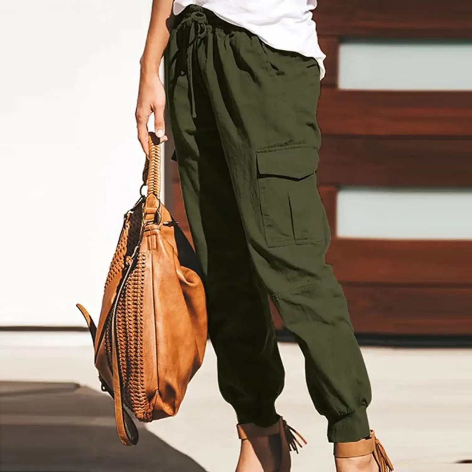 Gcvizuso Womens Cargo Joggers Pants Quick Dry Workout Pants Casual Hiking Trousers Elastic Waist Zipper Pocket Leggings